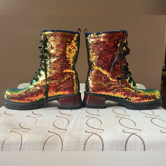 Sequin Lace-Up combat Boots - Multicolor - Picture 3 of 6